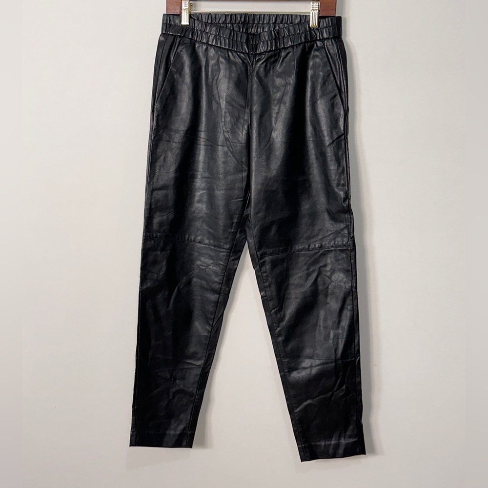 Black Vegan Leather Tapered Leg Pants w Elasticated Waist by H&M Size 8 - Picture 4 of 5
